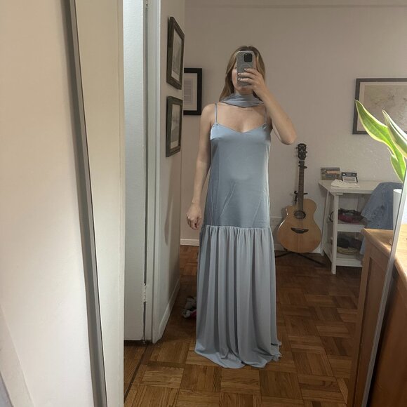 Show Me Your Mumu Dalia Maxi Dress - Steel Blue Luxe Satin - Picture 4 of 6